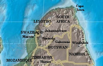 South Africa reversed from the standard map convention